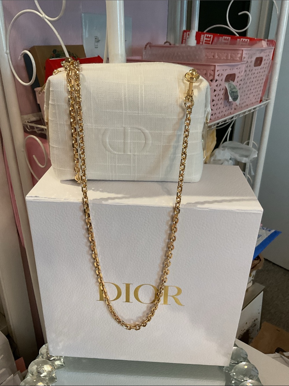Dior Cream Quilted Crossbody with Gold Chain Strap